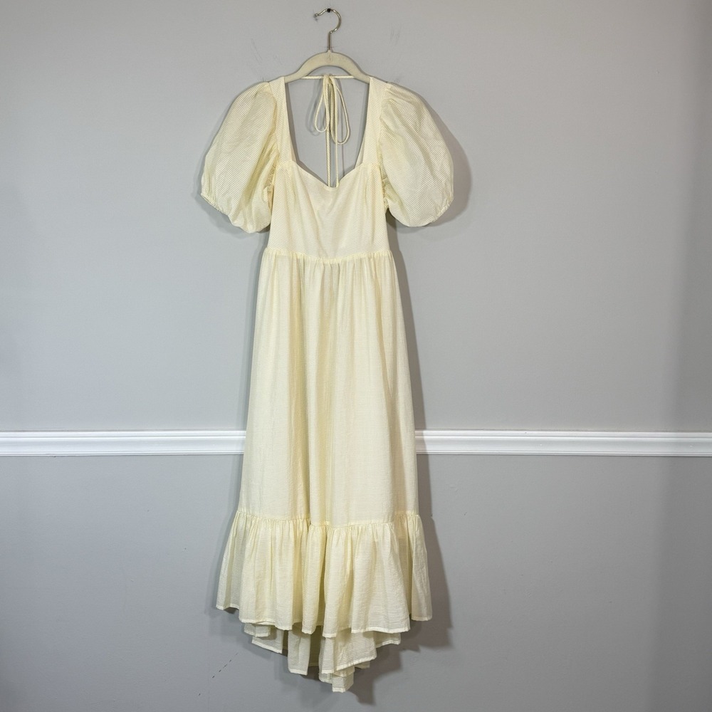NWT Wayf Lucca Prairie Style Midi Dress Sz M Puff Sleeve Cutout Back Yellow Boho - Picture 5 of 13